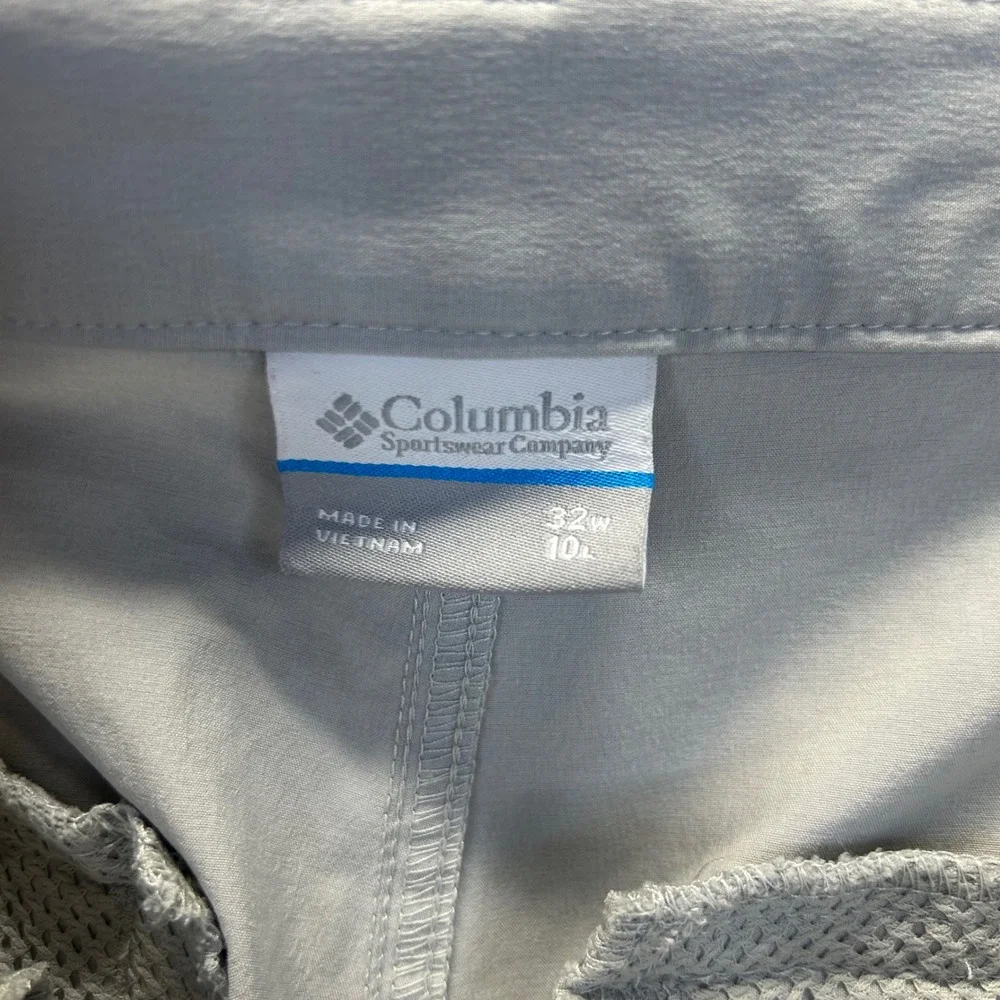 Columbia PFG Mens Gray Performance Fishing Cargo Shorts 32W XM0695 10 Inseam